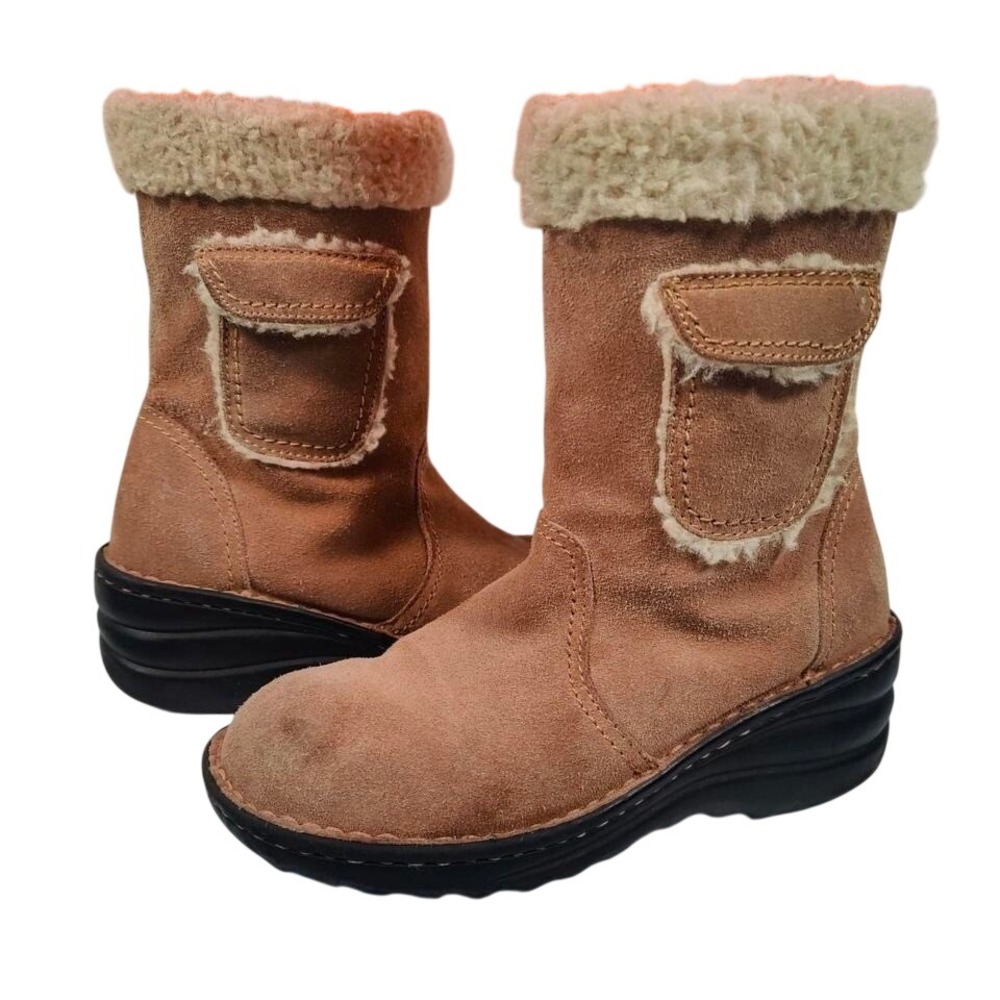 VTG Y2K American Eagle Tan Suede Sherpa Platform Boots Boho Fairycore 8.5 Bratz